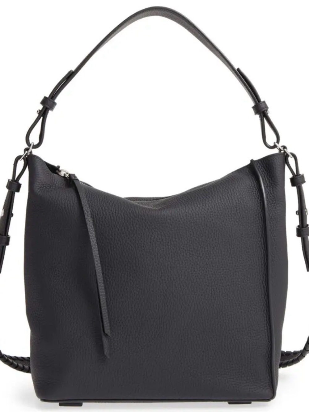 All Saints Kita Crossbody shoulder bucket bag, black pebbled leather EUC